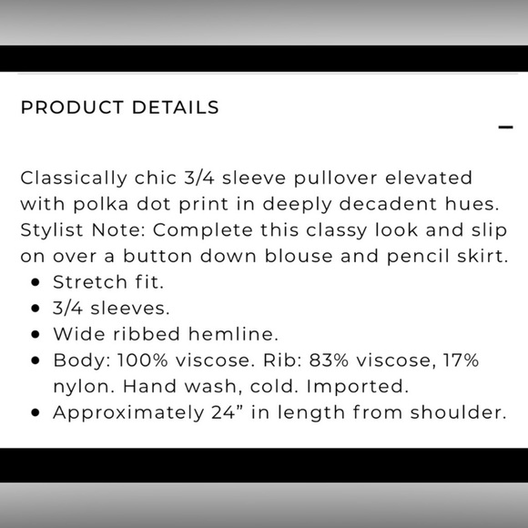 WHBM Black & Polka Dot 3/4 Sleeve Knit Pullover | Sz S - Picture 6 of 7